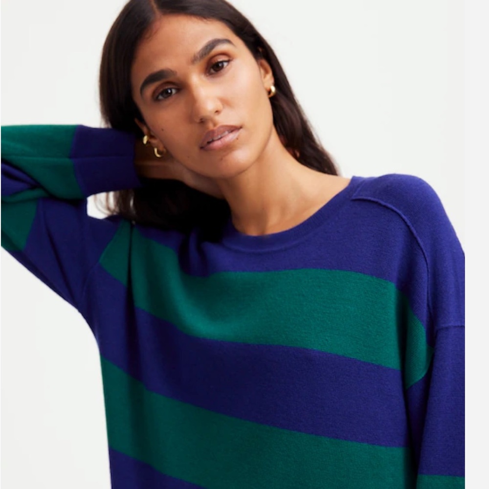 Women’s Madewell Merino Wool Pullover Sweater Cobalt Green Stripe Combo Medium - Picture 5 of 11
